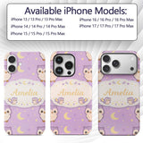 Cute Night Owl Moon Cartoon Animal Printed Design Custom Name Protective Phone Case Mobile Cover Durable Everyday Smartphone Shock Resistant