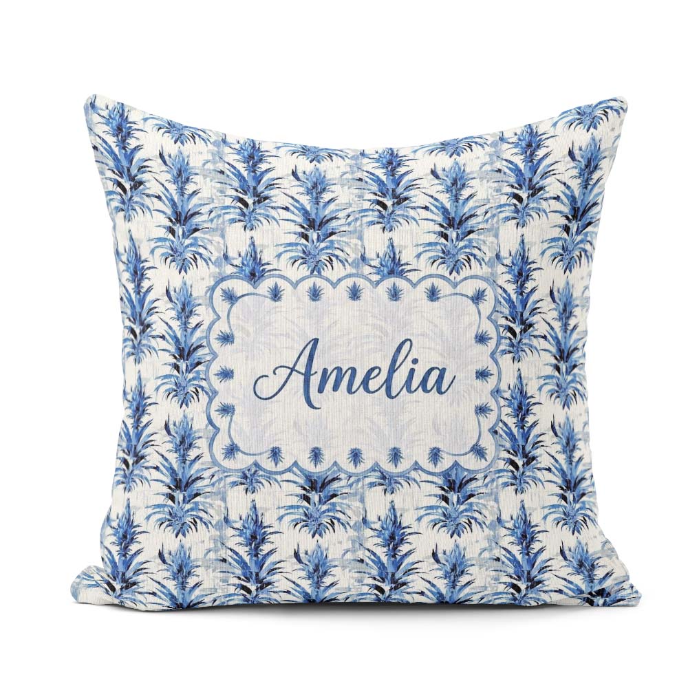 Custom Name Blue Tropical Grunge Texture Seamless Pattern Lovely Square Filled Cushion Throw Pillow Sofa Bed Home Decor Zip Washable UK Made