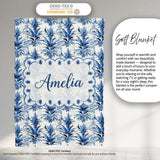 Blue Tropical Botanical Grunge Texture Seamless Pattern Lovely  Personalised Custom Name Super Soft Fleece Blanket Bed Sofa Throw
