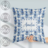 Custom Name Blue Tropical Grunge Texture Seamless Pattern Lovely Square Filled Cushion Throw Pillow Sofa Bed Home Decor Zip Washable UK Made