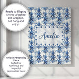 Personalised Name Blue Tropical Botanical Custom  Unique Gift Idea Elegant Feature Canvas Wall Art Print Decor Picture Ready to Hang