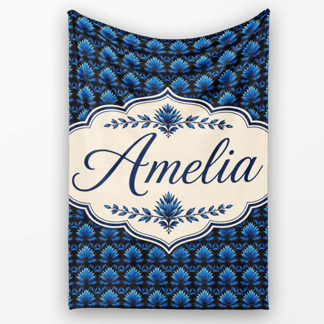 Dark Blue Lotus Flower Repeat Seamless Pattern Beautiful Coffee Cup  Personalised Custom Name Super Soft Fleece Blanket Bed Sofa Throw