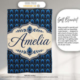 Dark Blue Lotus Flower Repeat Seamless Pattern Beautiful Coffee Cup  Personalised Custom Name Super Soft Fleece Blanket Bed Sofa Throw