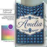 Dark Blue Lotus Flower Repeat Seamless Pattern Beautiful Coffee Cup  Personalised Custom Name Super Soft Fleece Blanket Bed Sofa Throw