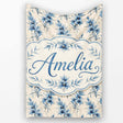 Elegant Blue Floral Vintage Botanical Seamless Pattern Lovely  Personalised Custom Name Super Soft Fleece Blanket Bed Sofa Throw