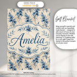 Elegant Blue Floral Vintage Botanical Seamless Pattern Lovely  Personalised Custom Name Super Soft Fleece Blanket Bed Sofa Throw
