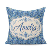 Custom Name Abstract Blue Tropical Leaf Painterly Pattern Lovely Square Filled Cushion Throw Pillow Sofa Bed Home Decor Zip Washable UK Made