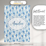 Soft Blue Botanical Watercolor Leaf Seamless Pattern Lovely  Personalised Custom Name Super Soft Fleece Blanket Bed Sofa Throw