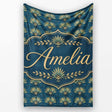 Art Deco Gold and Teal Floral Fan Seamless Pattern Cute Unique Gift  Personalised Custom Name Super Soft Fleece Blanket Bed Sofa Throw