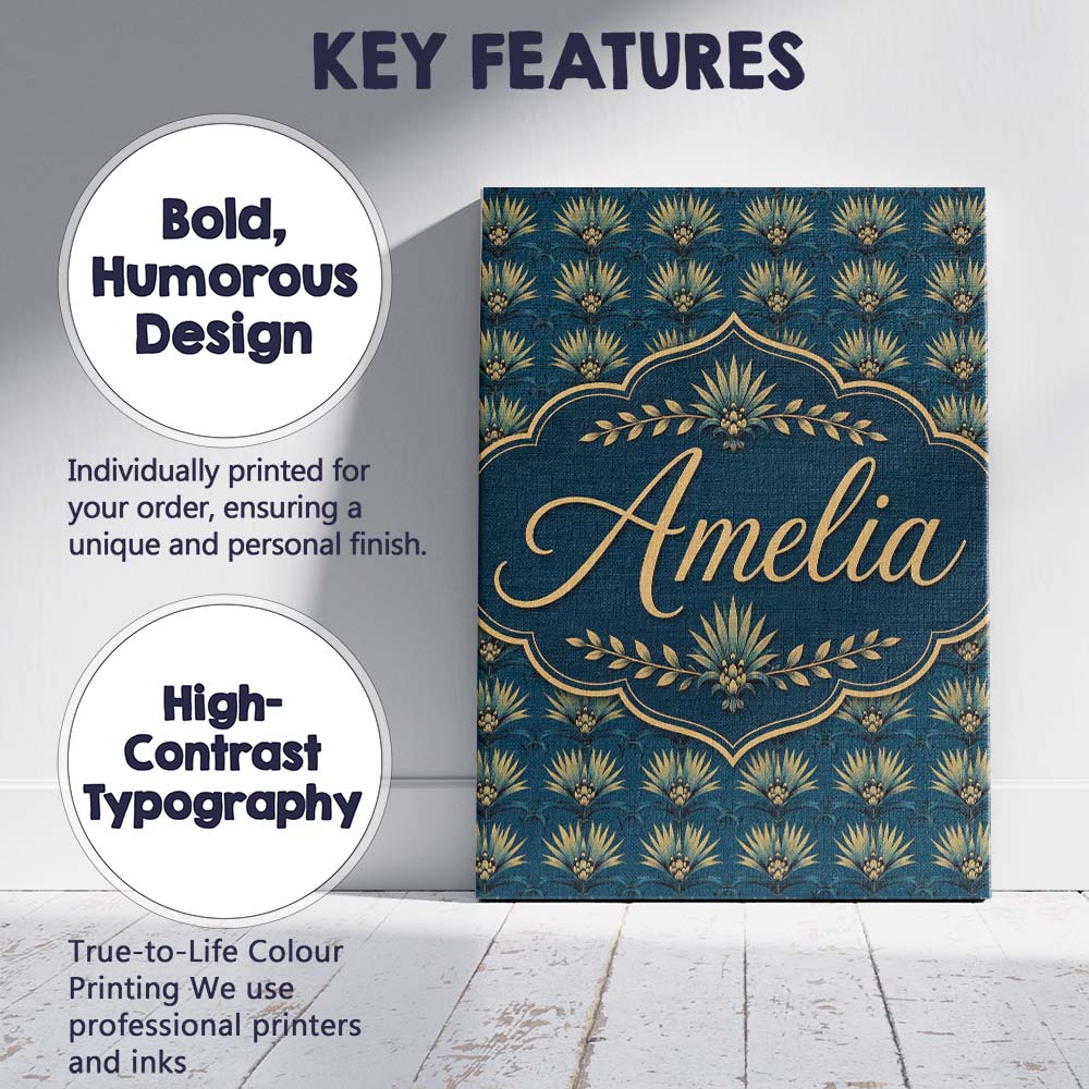 Personalised Name Deco Gold and Teal Custom  Contemporary Display Elegant Feature Canvas Wall Art Print Decor Picture Ready to Hang