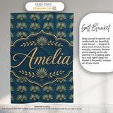 Art Deco Gold and Teal Floral Fan Seamless Pattern Cute Unique Gift  Personalised Custom Name Super Soft Fleece Blanket Bed Sofa Throw