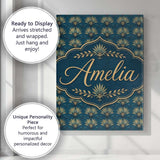 Personalised Name Deco Gold and Teal Custom  Contemporary Display Elegant Feature Canvas Wall Art Print Decor Picture Ready to Hang