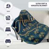 Art Deco Gold and Teal Floral Fan Seamless Pattern Cute Unique Gift  Personalised Custom Name Super Soft Fleece Blanket Bed Sofa Throw