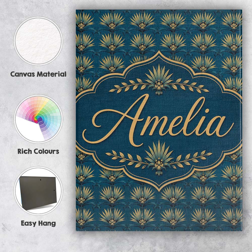 Personalised Name Deco Gold and Teal Custom  Contemporary Display Elegant Feature Canvas Wall Art Print Decor Picture Ready to Hang
