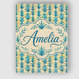 Personalised Name Teal Tropical Leaf Custom Premium Decorative Design Modern Room Accent Canvas Wall Art Print Decor Picture Ready to Hang