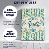 Personalised Name Teal Tropical Leaf Custom Premium Decorative Design Modern Room Accent Canvas Wall Art Print Decor Picture Ready to Hang