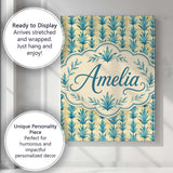Personalised Name Teal Tropical Leaf Custom Premium Decorative Design Modern Room Accent Canvas Wall Art Print Decor Picture Ready to Hang