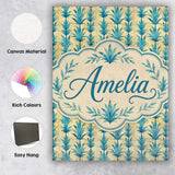 Personalised Name Teal Tropical Leaf Custom Premium Decorative Design Modern Room Accent Canvas Wall Art Print Decor Picture Ready to Hang
