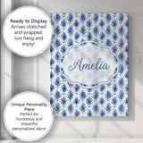 Personalised Name Delicate Blue Leaf Custom Premium Decorative Design Modern Room Accent Canvas Wall Art Print Decor Picture Ready to Hang