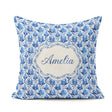 Custom Name Blue Art Deco Botanical Leaf Repeat Seamless Pattern Square Filled Cushion Throw Pillow Sofa Bed Home Decor Zip Washable UK Made