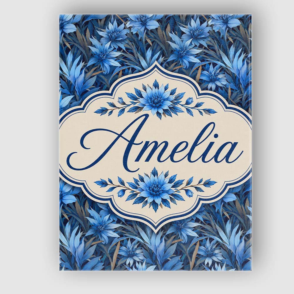 Personalised Name Blue Floral Botanical Custom  Modern Room Accent Elegant Feature Canvas Wall Art Print Decor Picture Ready to Hang
