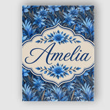 Personalised Name Blue Floral Botanical Custom  Modern Room Accent Elegant Feature Canvas Wall Art Print Decor Picture Ready to Hang