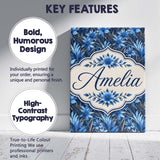Personalised Name Blue Floral Botanical Custom  Modern Room Accent Elegant Feature Canvas Wall Art Print Decor Picture Ready to Hang