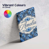 Personalised Name Blue Floral Botanical Custom  Modern Room Accent Elegant Feature Canvas Wall Art Print Decor Picture Ready to Hang