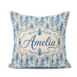 Custom Name Blue Botanical Vertical Floral Sprig Seamless Lovely Square Filled Cushion Throw Pillow Sofa Bed Home Decor Zip Washable UK Made
