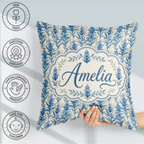 Custom Name Blue Botanical Vertical Floral Sprig Seamless Lovely Square Filled Cushion Throw Pillow Sofa Bed Home Decor Zip Washable UK Made