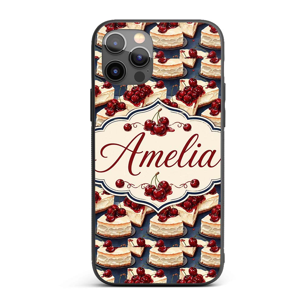 Cherry Cheesecake Dessert Sweet Treat Seamless Custom Name Protective Phone Case Mobile Cover Durable Everyday Smartphone Shock Resistant