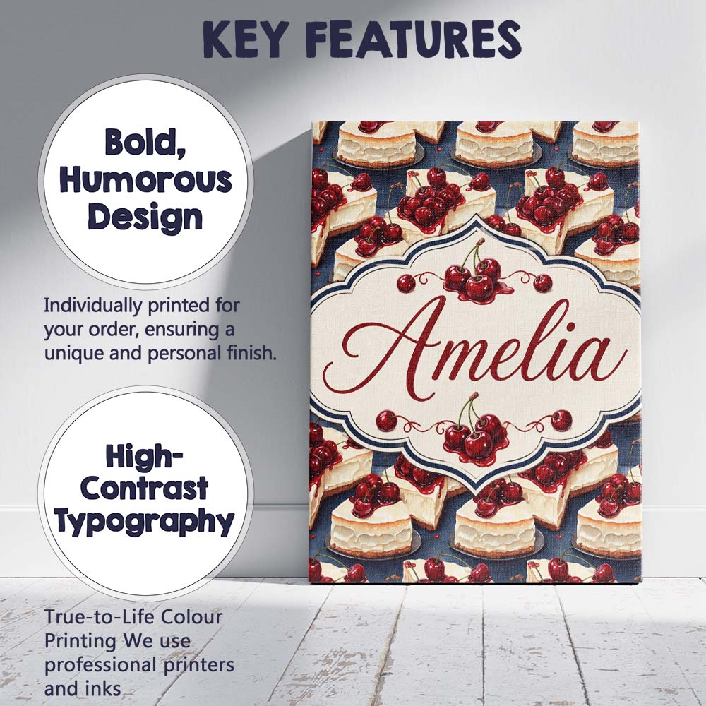 Personalised Name Cherry Cheesecake Dessert Custom  Bespoke Interior Contemporary Canvas Wall Art Print Decor Picture Ready to Hang