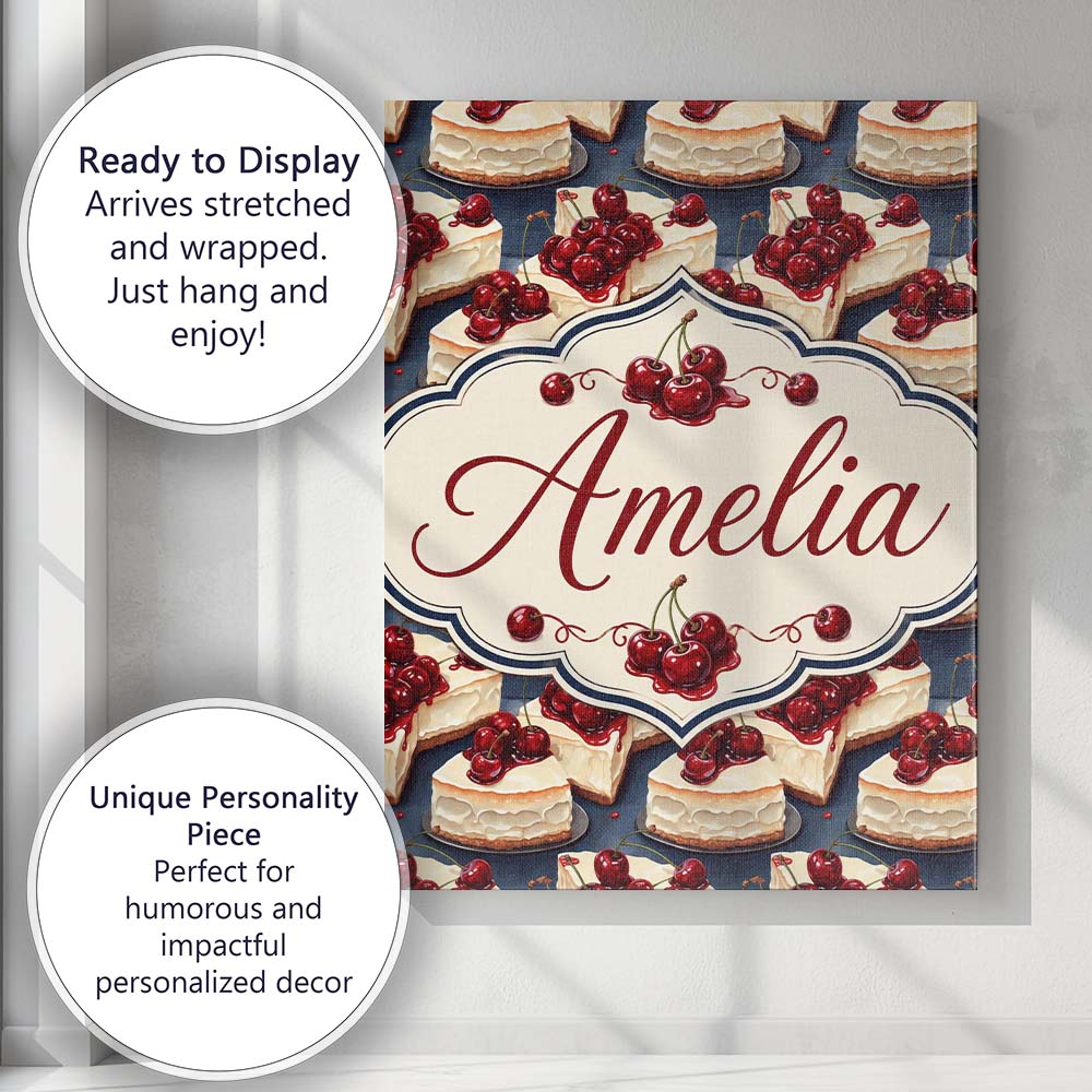 Personalised Name Cherry Cheesecake Dessert Custom  Bespoke Interior Contemporary Canvas Wall Art Print Decor Picture Ready to Hang