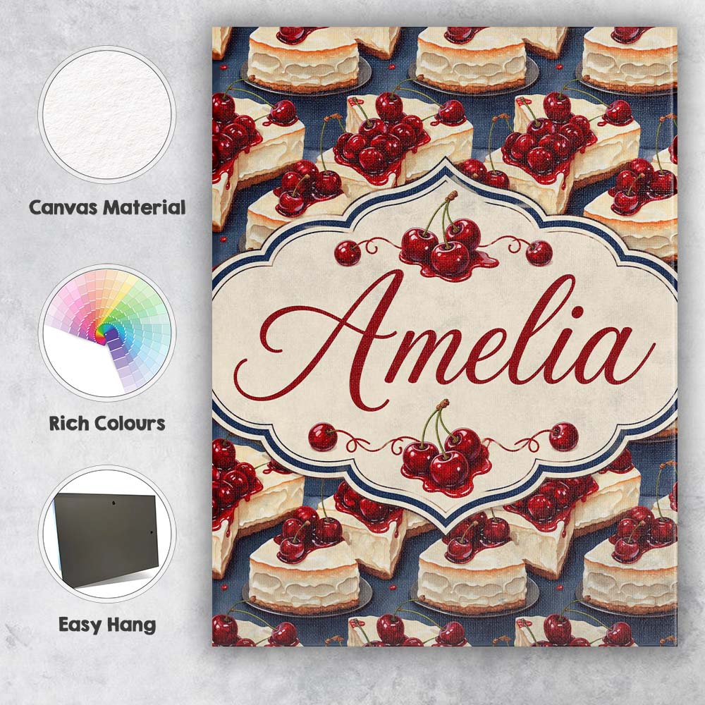 Personalised Name Cherry Cheesecake Dessert Custom  Bespoke Interior Contemporary Canvas Wall Art Print Decor Picture Ready to Hang