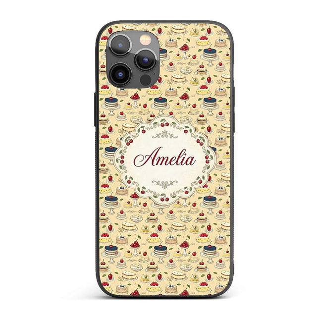 Vintage Cake Dessert Stand Cherry Treat Seamless Custom Name Protective Phone Case Mobile Cover Durable Everyday Smartphone Shock Resistant