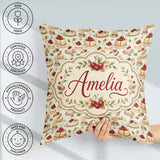 Custom Name Cherry Cream Layer Elegant Dessert Seamless Pattern Square Filled Cushion Throw Pillow Sofa Bed Home Decor Zip Washable UK Made