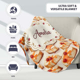Caramel Drizzle Cheesecake Slice Sweet Dessert Seamless Pattern  Personalised Custom Name Super Soft Fleece Blanket Bed Sofa Throw