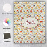 Personalised Name Colorful Mini Cakes and Custom  Unique Gift Idea Elegant Feature Canvas Wall Art Print Decor Picture Ready to Hang