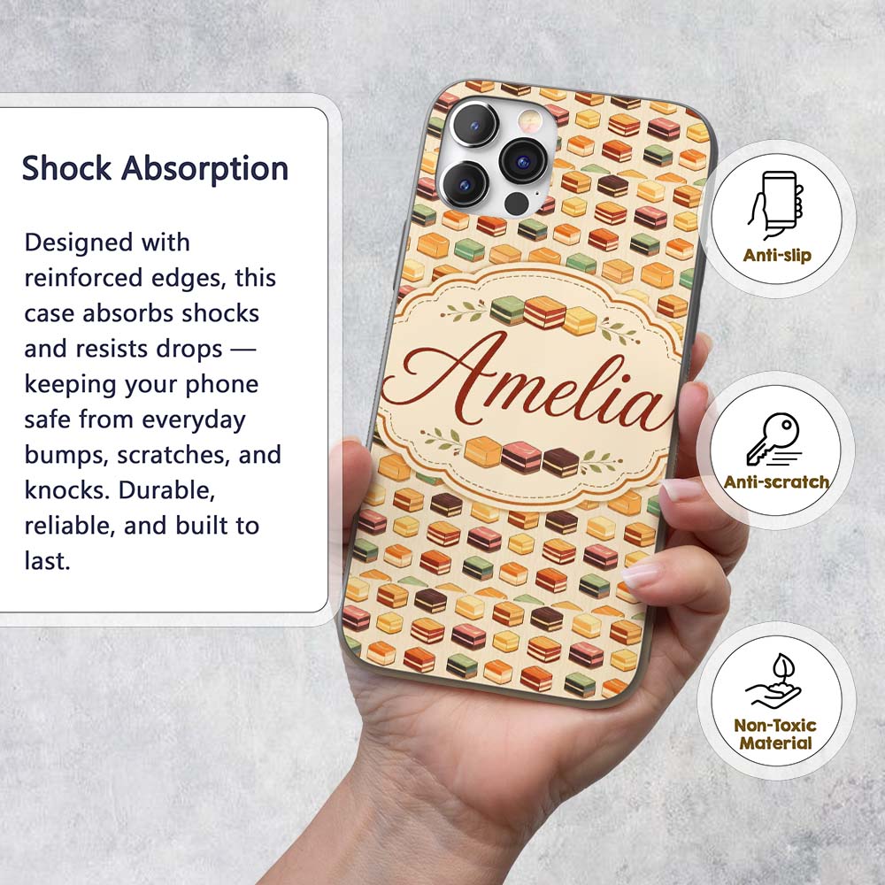 Layered Chocolate Slice Dessert Block Seamless Custom Name Protective Phone Case Mobile Cover Durable Everyday Smartphone Shock Resistant