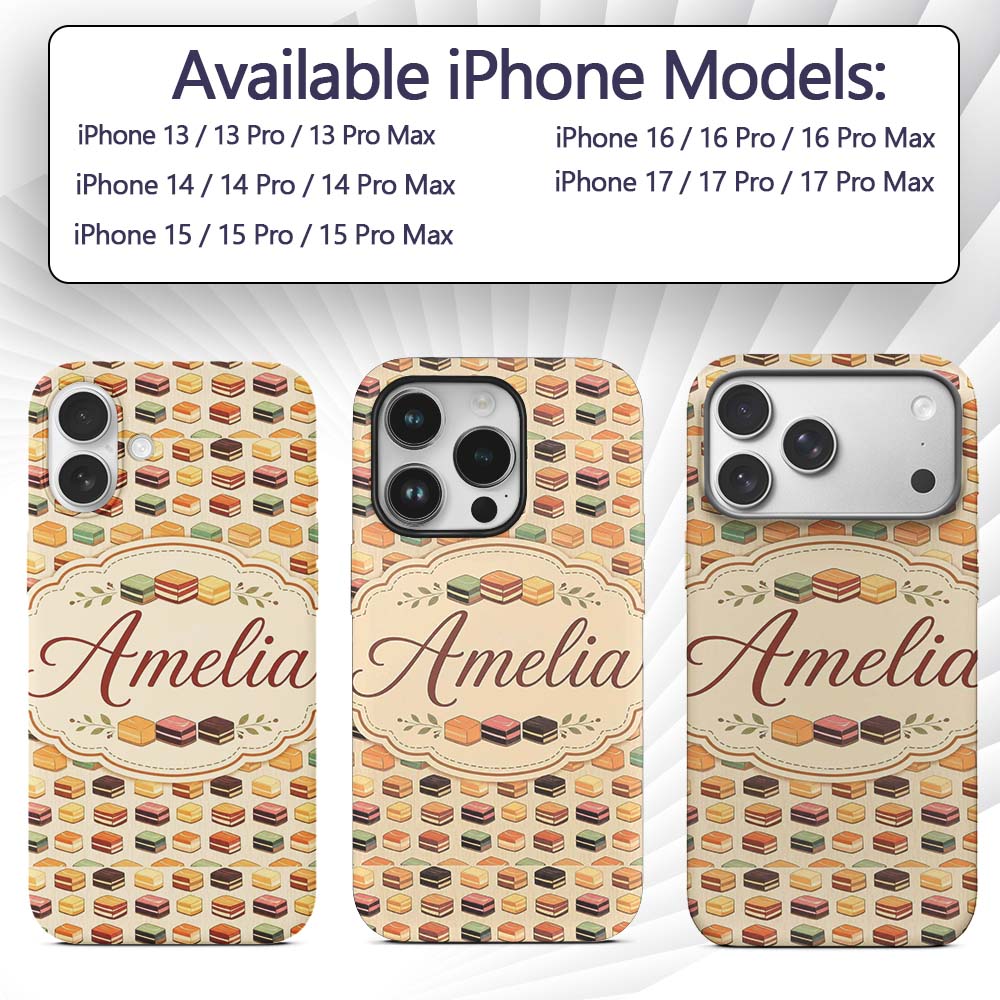 Layered Chocolate Slice Dessert Block Seamless Custom Name Protective Phone Case Mobile Cover Durable Everyday Smartphone Shock Resistant