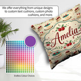 Custom Name Cherry Celebration Cake Dessert Seamless Pattern Square Filled Cushion Throw Pillow Sofa Bed Home Decor Zip Washable UK Made