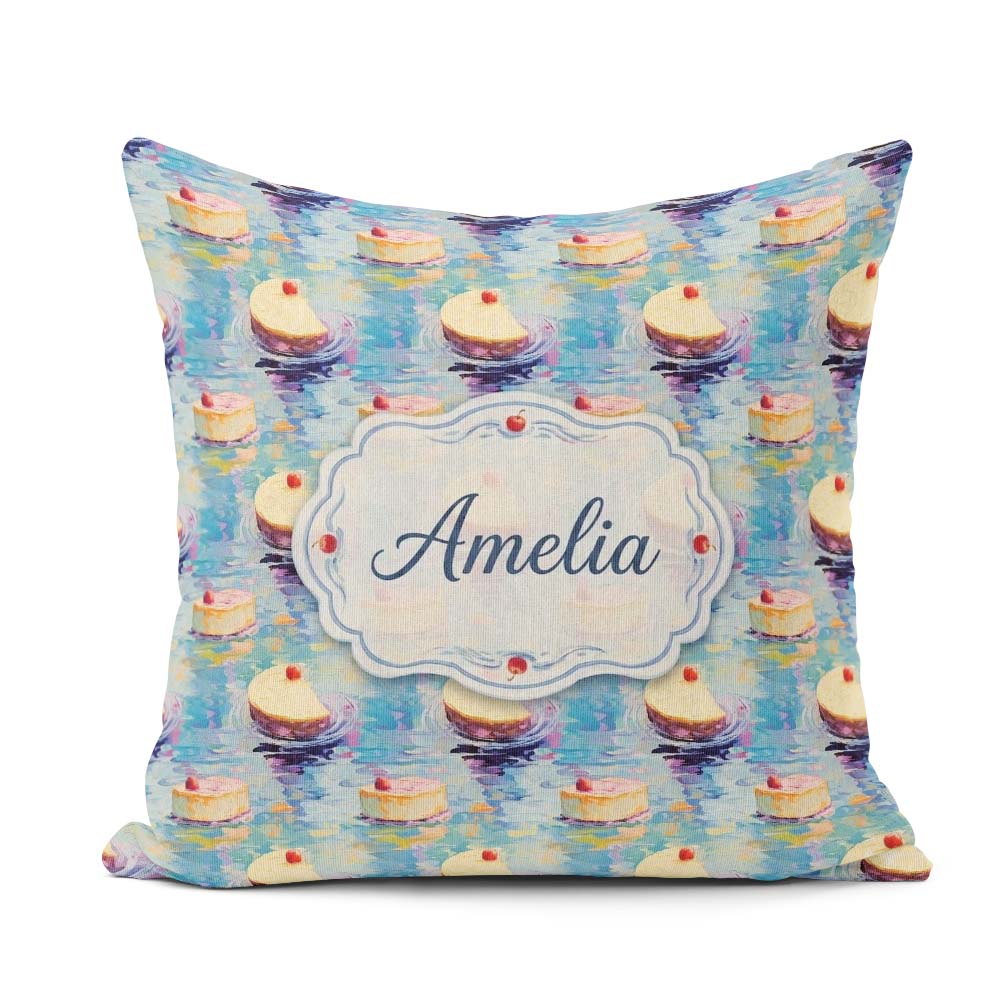 Custom Name Abstract Cheesecake Slice Floating Artistic Seamless Square Filled Cushion Throw Pillow Sofa Bed Home Decor Zip Washable UK Made