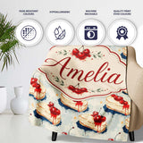 Cherry Drip Cheesecake Slice Vintage Dessert Seamless Pattern Lovely  Personalised Custom Name Super Soft Fleece Blanket Bed Sofa Throw