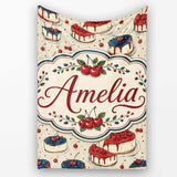 Red and Blue Glazed Cherry Cake Dessert Seamless Pattern Lovely  Personalised Custom Name Super Soft Fleece Blanket Bed Sofa Throw