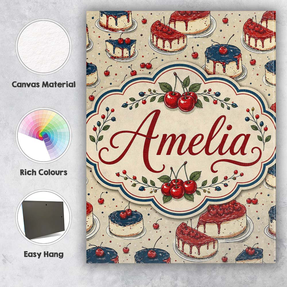 Personalised Name Red and Blue Glazed Custom Modern Room Accent Creative Decorator Style Canvas Wall Art Print Decor Picture Ready to Hang
