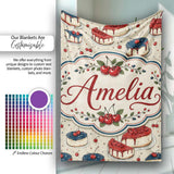 Red and Blue Glazed Cherry Cake Dessert Seamless Pattern Lovely  Personalised Custom Name Super Soft Fleece Blanket Bed Sofa Throw