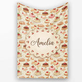 Vintage Cake Selection with Cherry Toppings Seamless Pattern Lovely  Personalised Custom Name Super Soft Fleece Blanket Bed Sofa Throw
