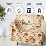 Vintage Cake Selection with Cherry Toppings Seamless Pattern Lovely  Personalised Custom Name Super Soft Fleece Blanket Bed Sofa Throw