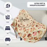 Vintage Cake Selection with Cherry Toppings Seamless Pattern Lovely  Personalised Custom Name Super Soft Fleece Blanket Bed Sofa Throw