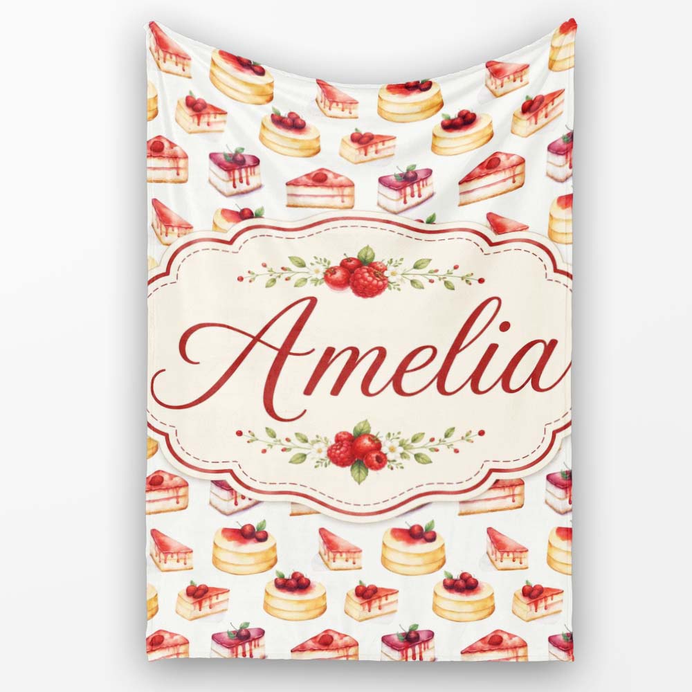 Strawberry Layer Cake Sweet Dessert Variety Seamless Pattern Lovely  Personalised Custom Name Super Soft Fleece Blanket Bed Sofa Throw